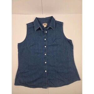 Country Tuff Vintage Blue Denim Sleeveless Button-Down Vest Top Size L